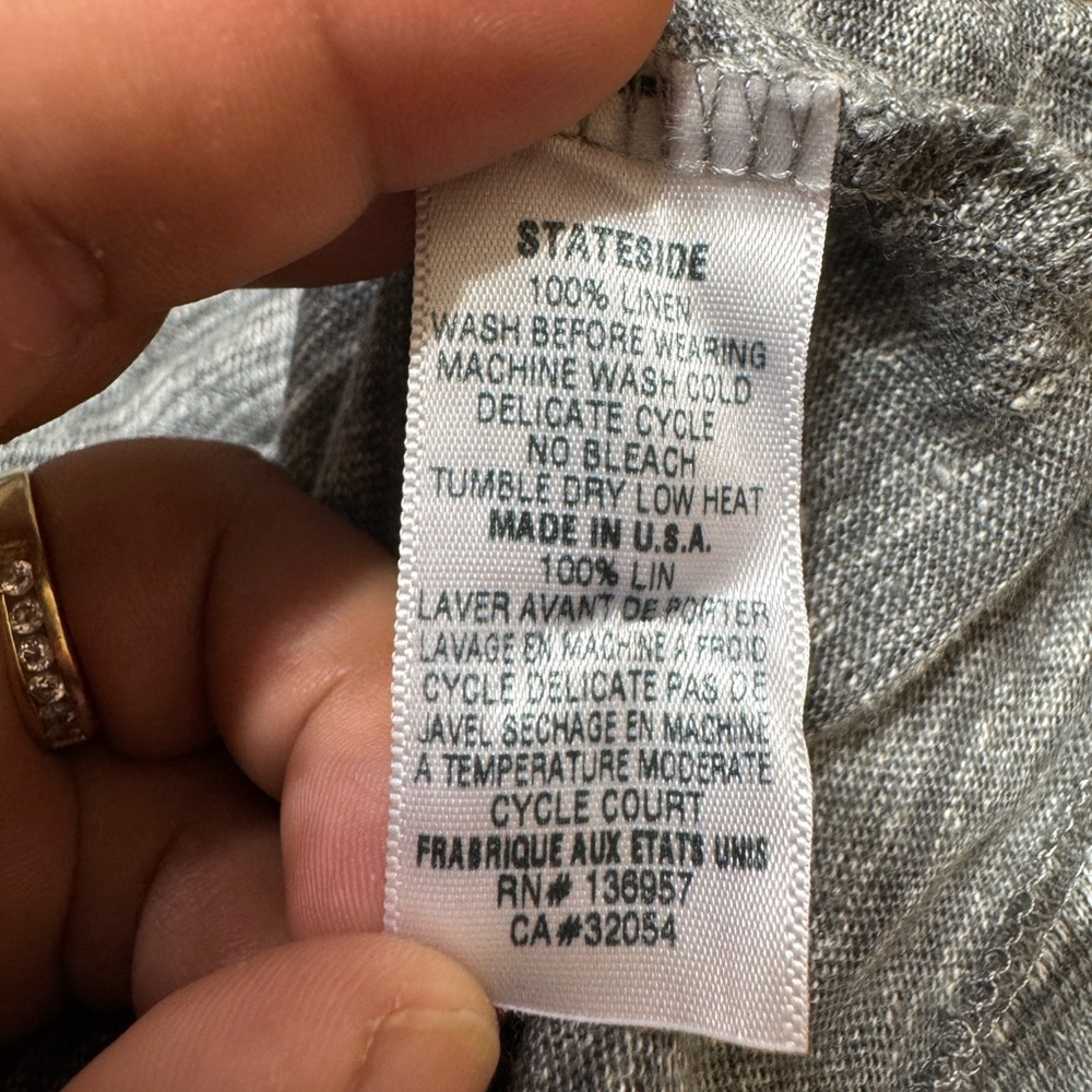 Anthropologie Stateside Gray Henley Top 100% linen Women's Large NWT Made in USA - Picture 7 of 9